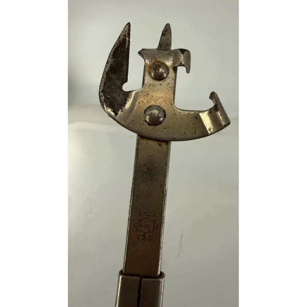 Vintage EKCO USA Manual Can Bottle Opener Red Wood Handle Kitchen Tool Metal
